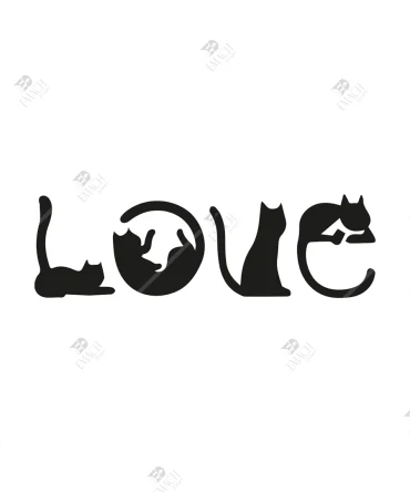 Kedi Love Yazili Ahsap Duvar Dekoru4