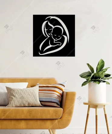 Sevgi Dolu Anne Bebek Ahsap Duvar Dekor Tablosu 5