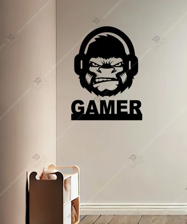 Gamer Maymun Ahsap Duvar Dekoru Oyuncu