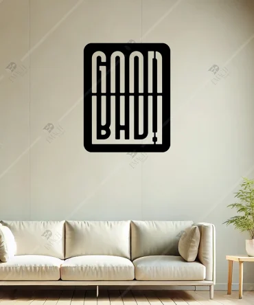 Efektli Good Bad Yazili Ahsap Duvar Dekoru Susu 4
