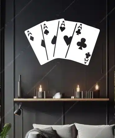 Ozel Iskambil Kartlari Poker Masasi 4 As Ahsap Duvar Dekoru