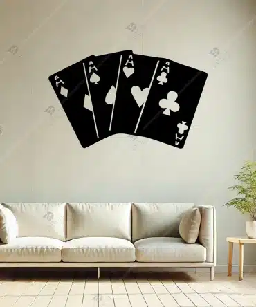 Ozel Iskambil Kartlari Poker Masasi 4 As Ahsap Duvar Dekoru 4