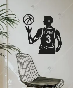 Basket Topu Basketbol Canlı Figürlü Kişiye Özel Duvar Dekoru Ahşap 1