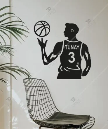 Basket Topu Basketbol Canlı Figürlü Kişiye Özel Duvar Dekoru Ahşap 1