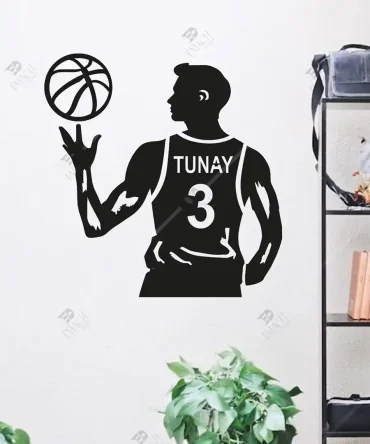 Basket Topu Basketbol Canlı Figürlü Kişiye Özel Duvar Dekoru Ahşap
