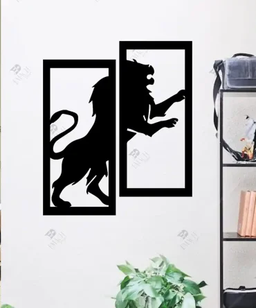 Aslan ahşap tasarım aslan duvar dekoru 2 li 1