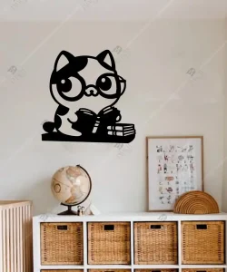 Kedi Temalı Hediyeler Kitap Okuyan Kedi Çocuk Odası Ahşap Duvar Dekoru 1
