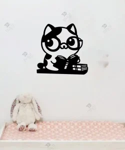 Kedi Temalı Hediyeler Kitap Okuyan Kedi Çocuk Odası Ahşap Duvar Dekoru 2