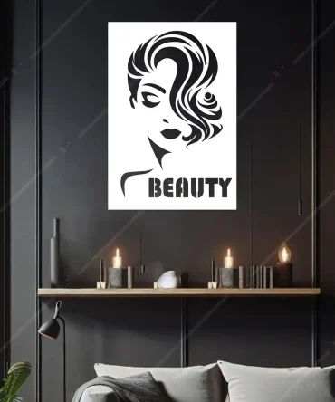 Güzellik Merkezi İç Dekorasyon BEAUTY Yazılı Kuaför Dekor Ahşap