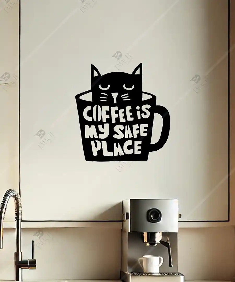 Kahve Kedi Coffee is my safe place Ahşap Duvar Dekoru 2 Kahve Kedi Coffee is my safe place Ahşap Duvar Dekoru 1