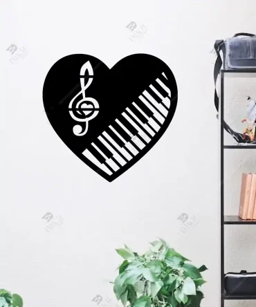 Piano Kalp Kiriklari Müzik Odası Dekorasyon Ahşap Duvar Dekoru