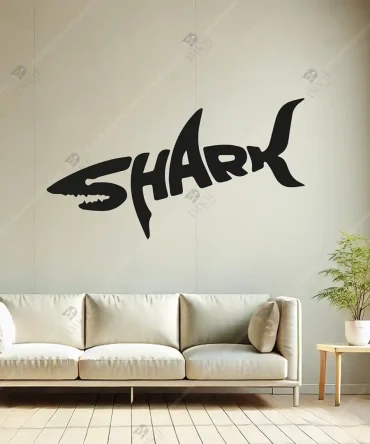 Köpek Balığı Dekor Shark Yazısı Ahşap Dekor 1