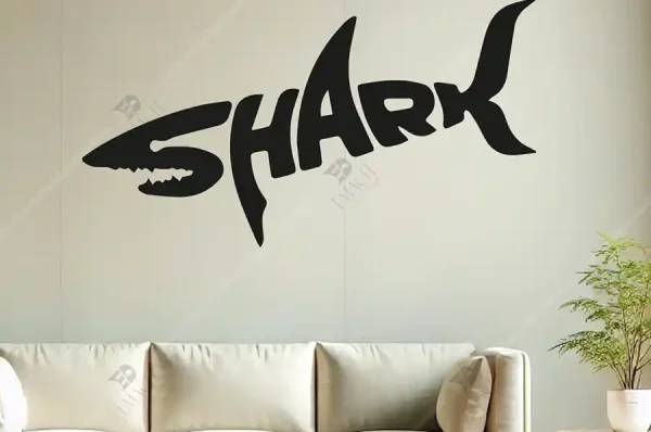 Köpek Balığı Dekor Shark Yazısı Ahşap Dekor 1