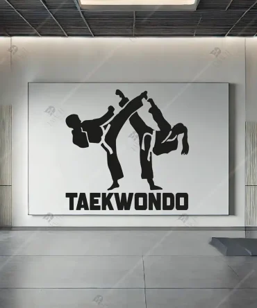 Taekwondo Resmi Tekvando Dövüşü Ahşap Duvar Dekoru