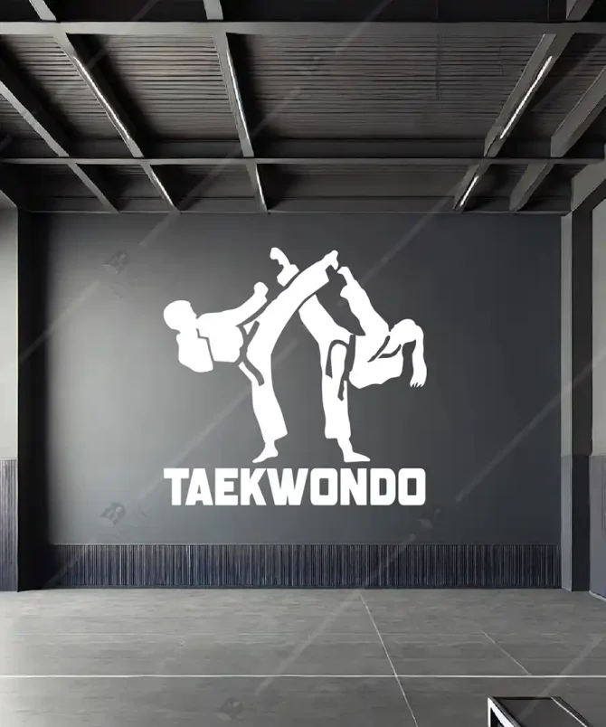 Taekwondo Resmi Tekvando Dövüşü Ahşap Duvar Dekoru 4