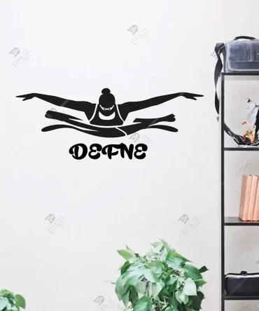 Kadın Yüzücü Atlet İsme Özel Dekor Ahşap