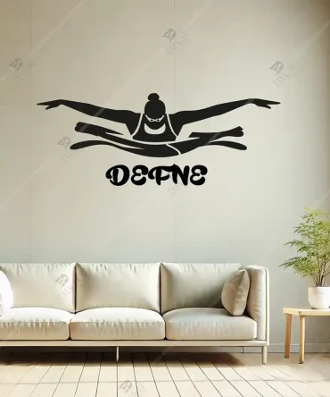 Kadın Yüzücü Atlet İsme Özel Dekor Ahşap1