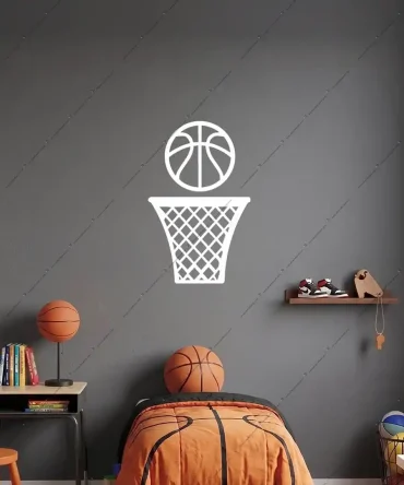 Emach Dizayn 42 Basketbol Pota Filesi ve Basketbol Topu Ahşap Duvar Dekoru