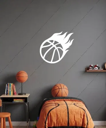 Emach Dizayn 38 Basketbol Topu Düz Alevli Ahşap Duvar Dekoru