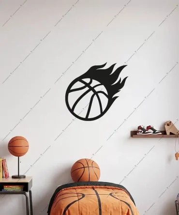 Emach Dizayn 37 Basketbol Topu Düz Alevli Ahşap Duvar Dekoru 5